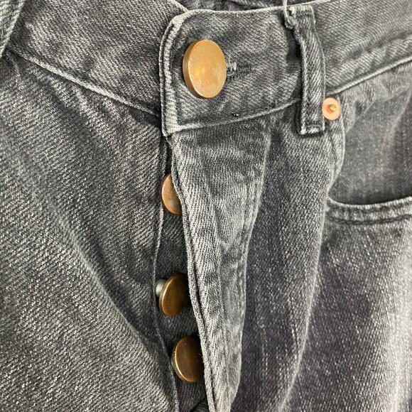 ASOS Black Denim Button Fly High Rise Jeans Straight Women 25 Grunge Cotton - Picture 5 of 7